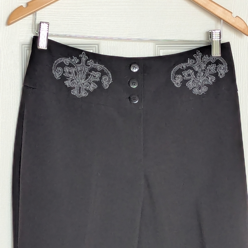 Women's (Size 4) Black High-Waist Boot Cut Pants w/Embroidered Accents